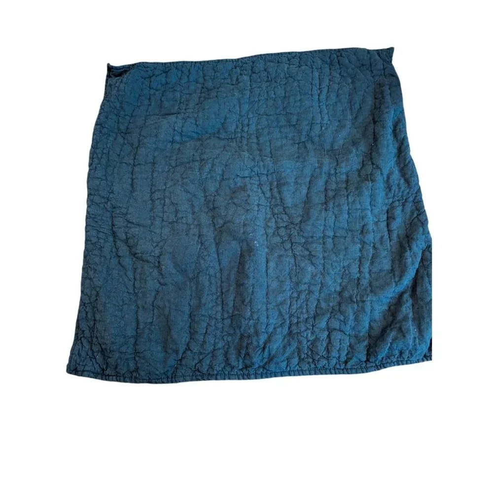 2 POTTERY BARN PILLOW COVER SHAMS Quilted 26 X 26 Linen Cotton Blend Blue